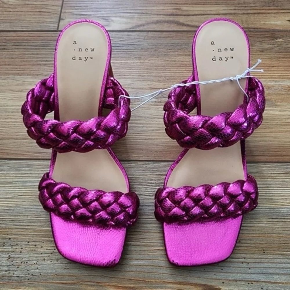 NWT Hot Pink Braided Heeled Sandals - Picture 9 of 12